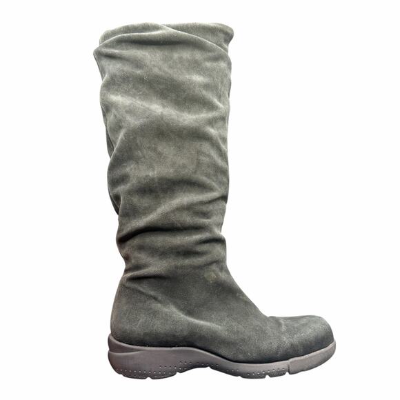 La Canadienne Black Suede Slouch Knee High Boots 6.5W Faux Fur Lined wide width - Picture 8 of 15